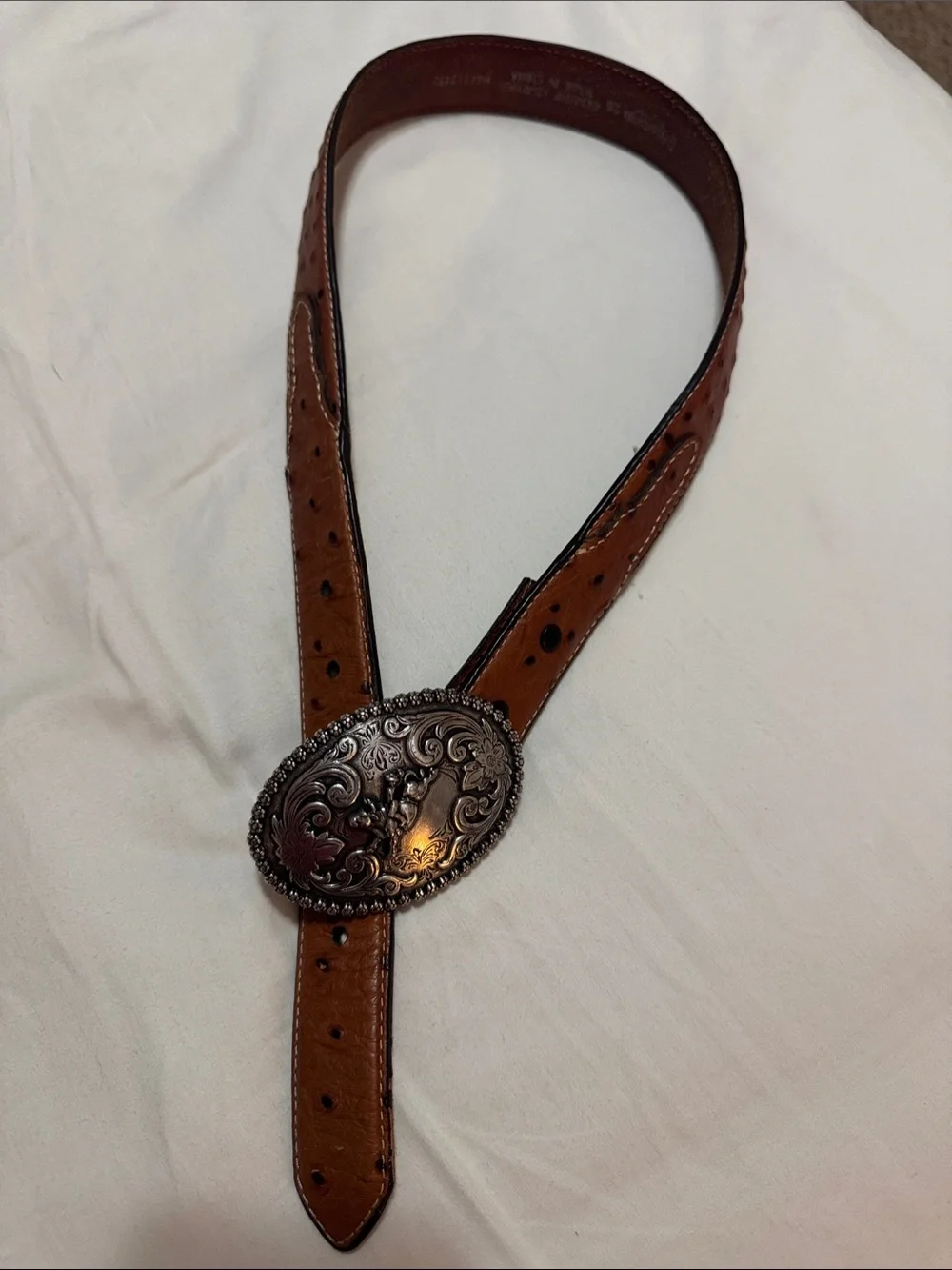 Nocona Brown Leather Western Belt with Ornate Silver Buckle